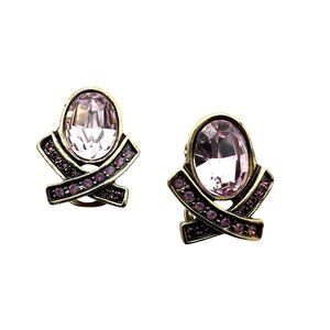 Heidi Daus Between A  Light Pink & Light Purple/ Bronze Gold Earrings@ Clip Ons.